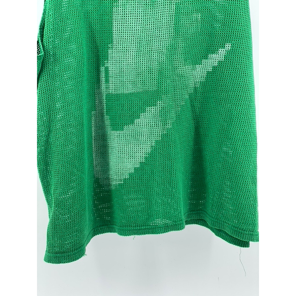 BASIC EDITIONS Women's Green Mesh Scoop-Neck Swoosh Logo Tank Top SZ L