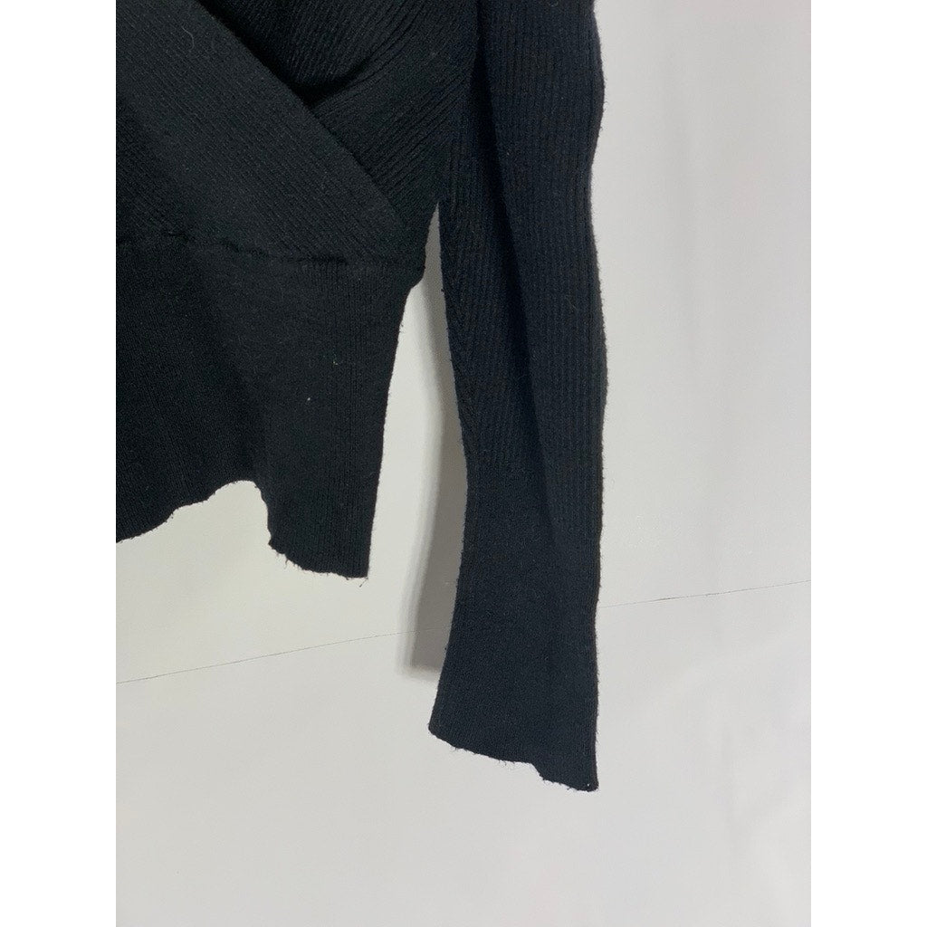 ASTR THE LABEL Women's Black Ribbed Puff Long Sleeve Surplice Top SZ XS