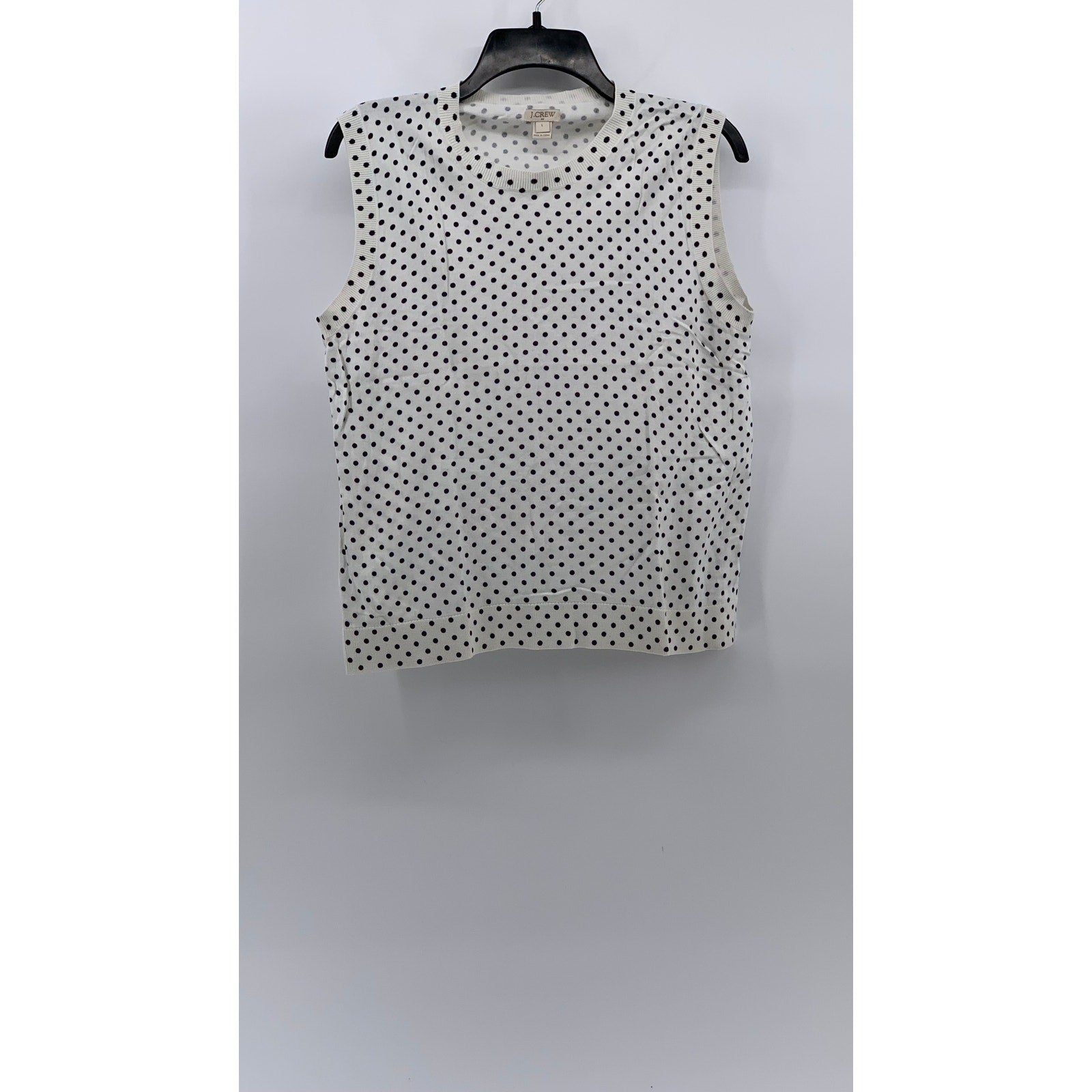 J.CREW Women’s White-Navy Polka Dot Crewneck Caryn Shell Sleeveless Top SZ L