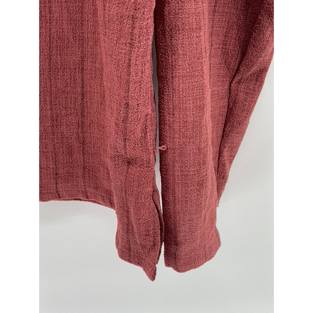 UVARAJ Jash Creation Men's Red Wide Stripe Split-Neck Long Sleeve Shirt SZ 44(L)