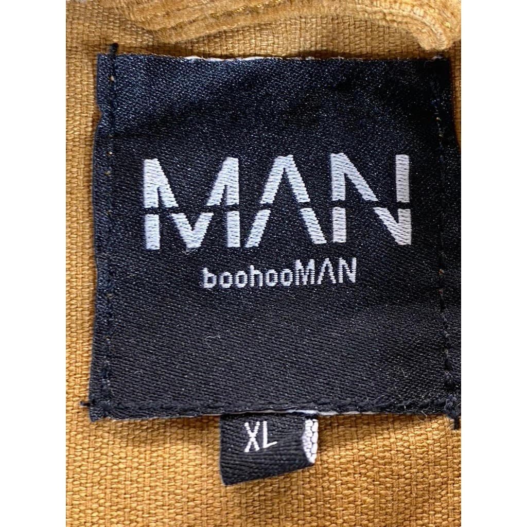 BOOHOOMAN Men's Tan Corduroy Regular-Fit Button-Up Borg Collar Jacket SZ XL