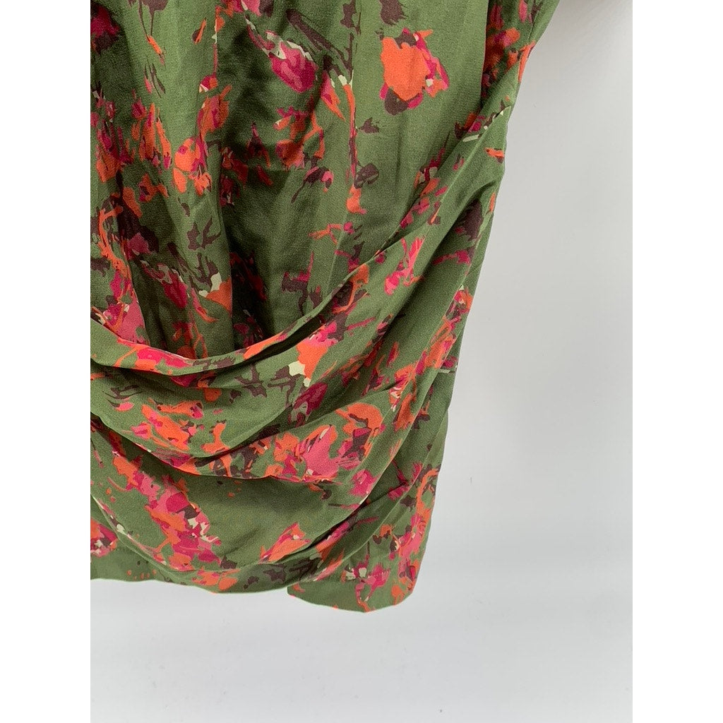 THAKOON ADITION Women's Army Green-Orange Floral 3/4 Sleeve Mini Dress SZ 2