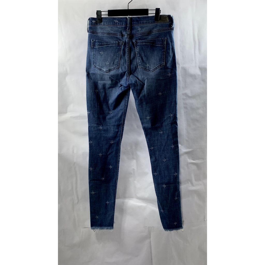 EXPRESS Women's Medium Blue Denim Distressed Raw-Hem Stretch Mid-Rise Jeans SZ6L