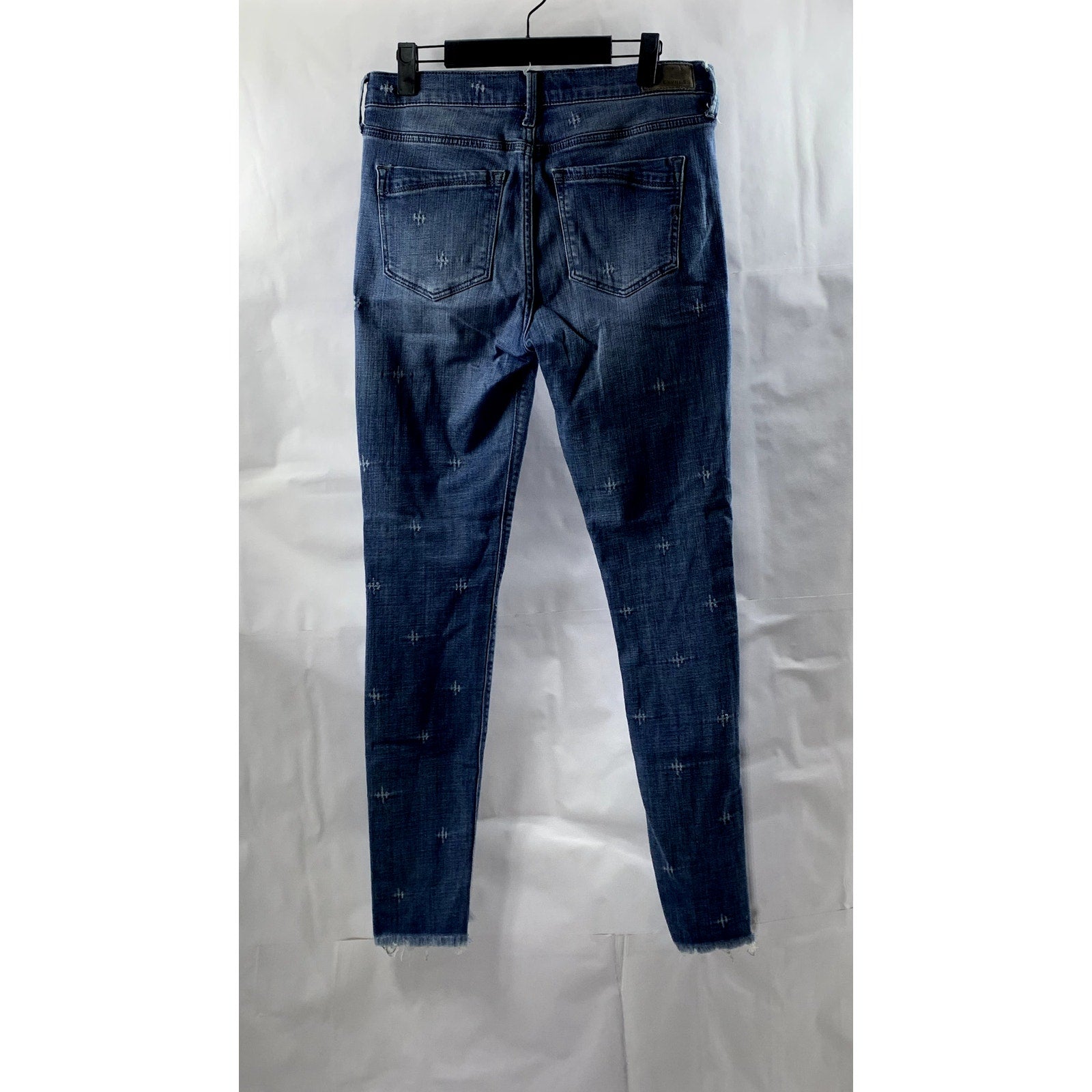 EXPRESS Women's Medium Blue Denim Distressed Raw-Hem Stretch Mid-Rise Jeans SZ6L