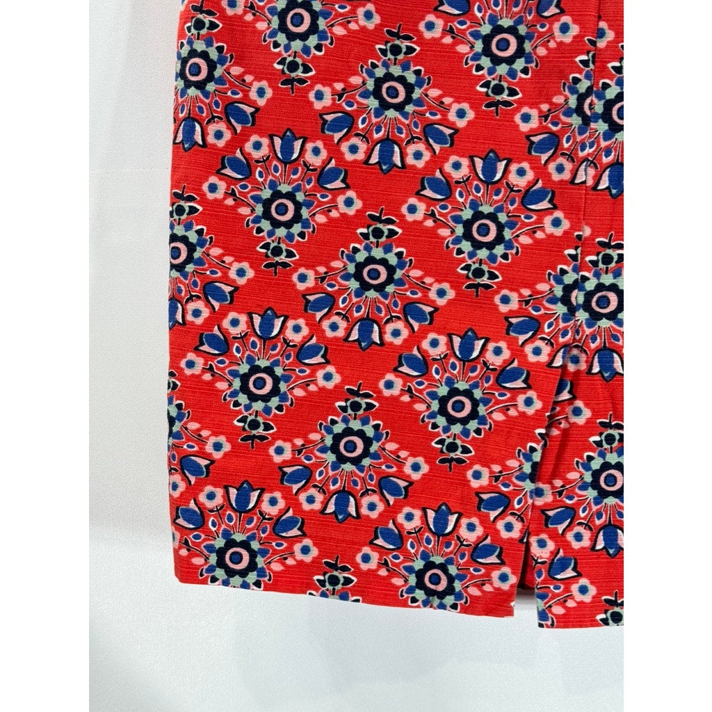 BODEN Women's Red/Blue Pop Floral Bouquet Print Knee Length Pencil Skirt SZ 10R