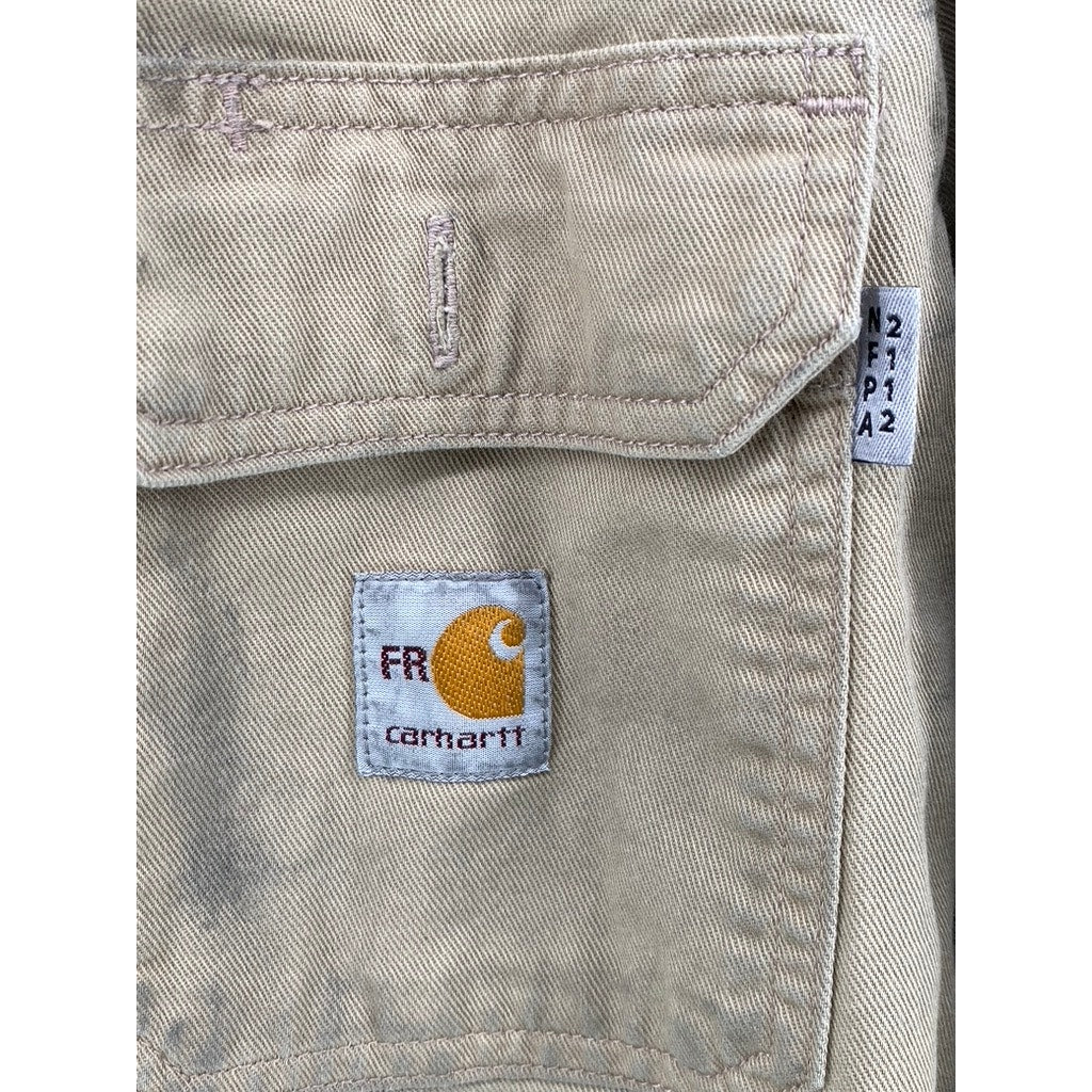 CARHARTT Men's Tan Distressed FR Regular Fit Twill Button-Up Shirt SZ 2XL