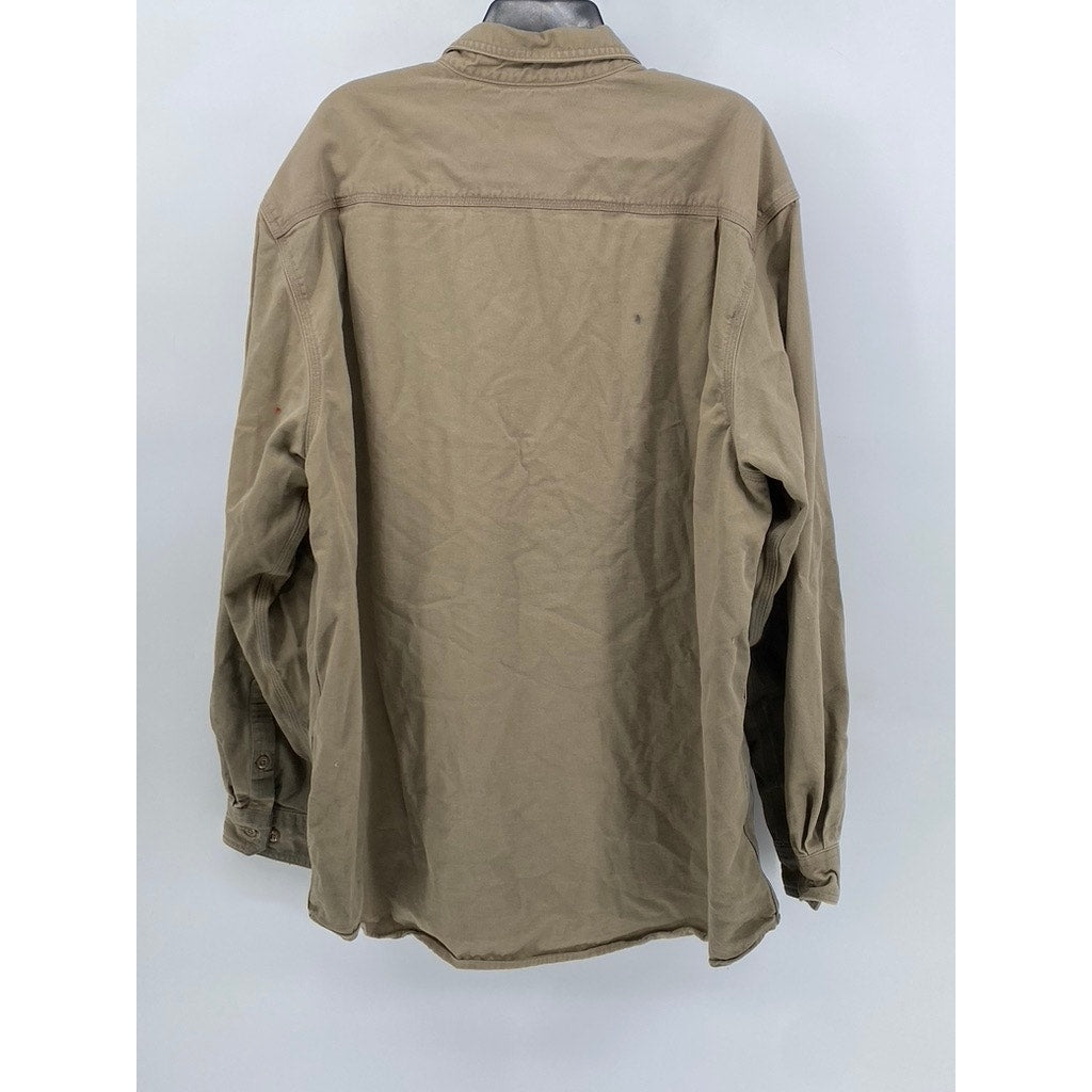 CARHARTT Men's Tan Distressed FR Regular Fit Twill Button-Up Shirt SZ 2XL