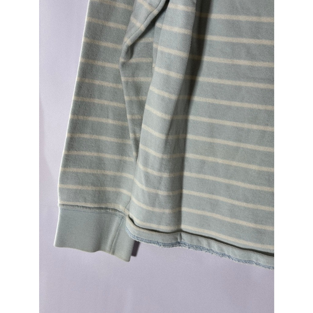 TRES BIEN Women's Green/Cream Striped Quarter-Zip Pullover Sweater SZ S