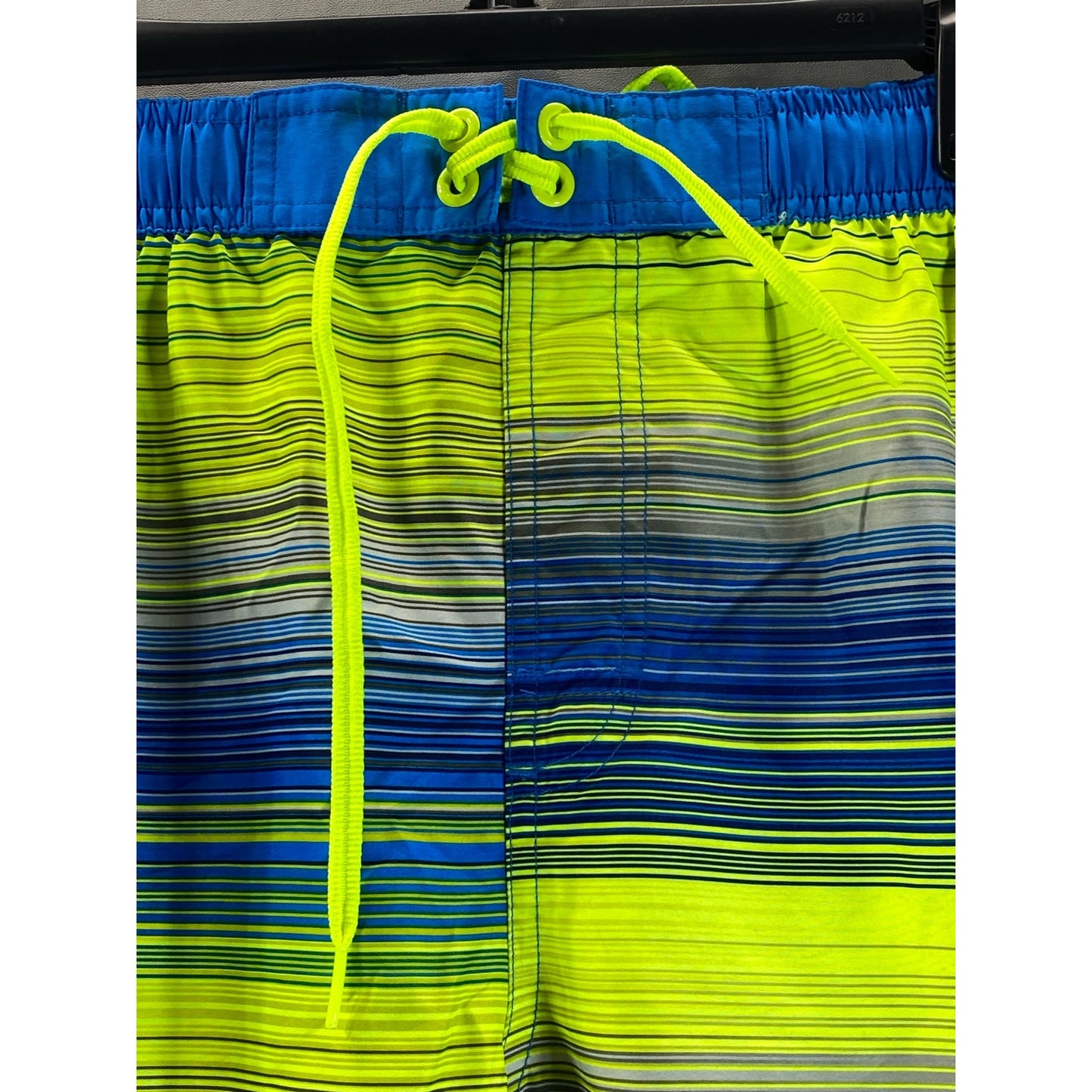 NIKE Men's Blue/Neon Green Mesh Lined Drawstring Pull-On Swim Trunks SZ M
