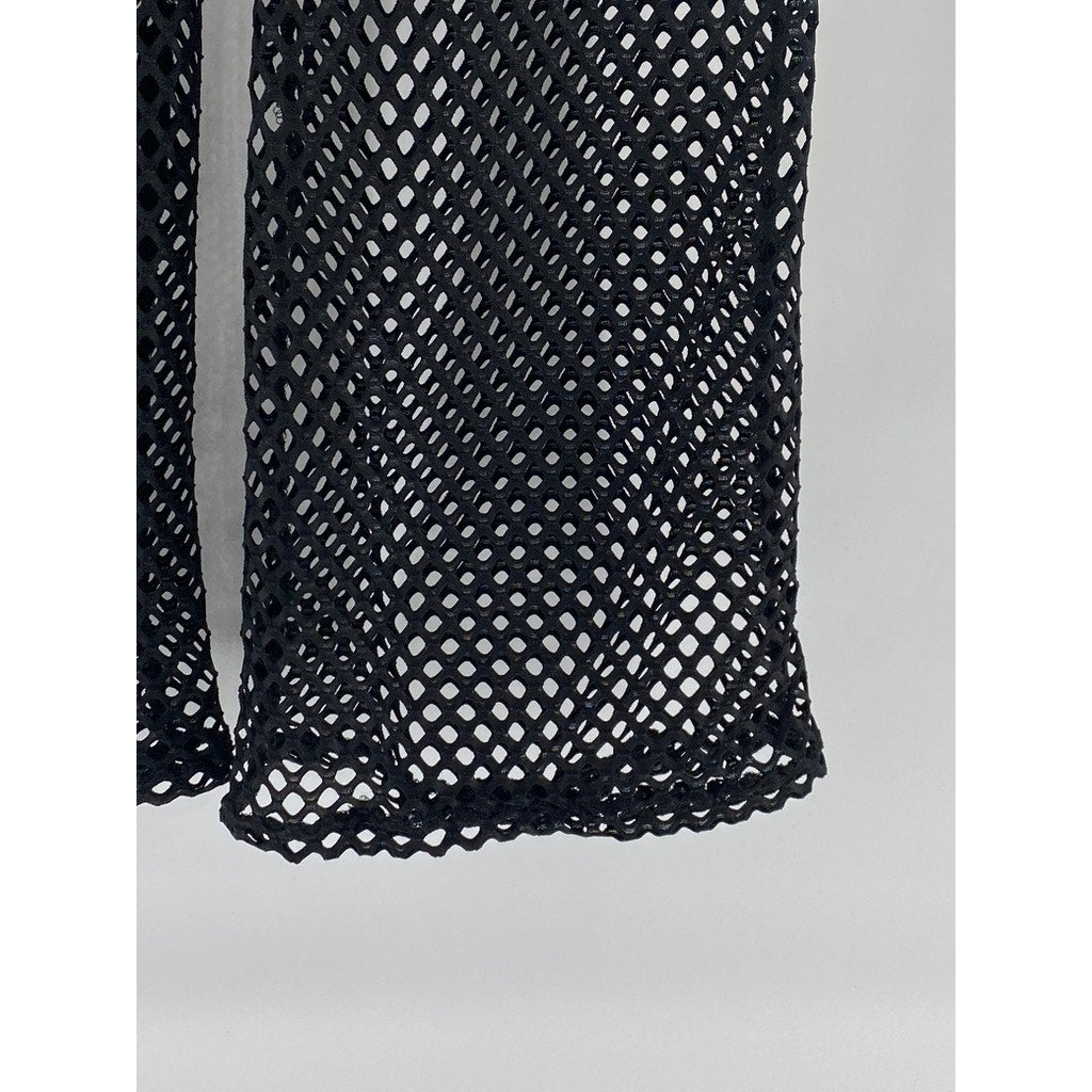 IRIS Women's Black Diamond Mesh Lined Pull-On Elastic Waist Wide-Leg Pant SZ M
