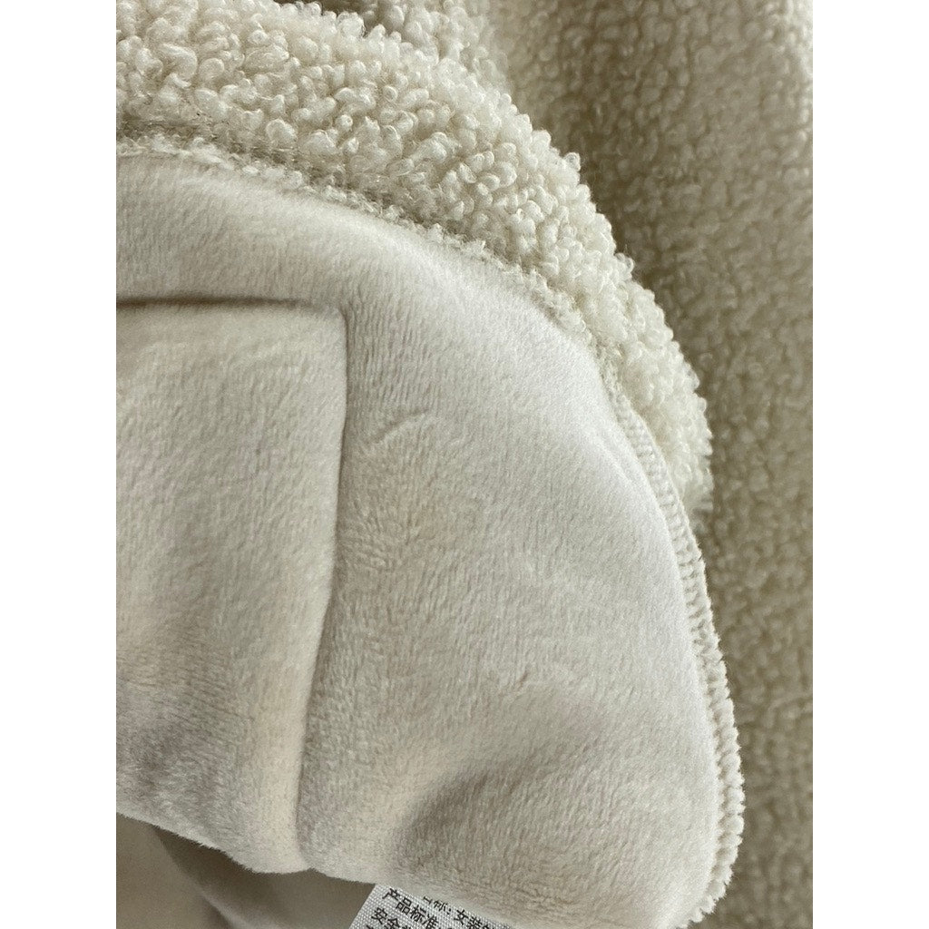 ABERCROMBIE & FITCH Women's Beige Sherpa Snap-Button Cropped Jacket SZ XS