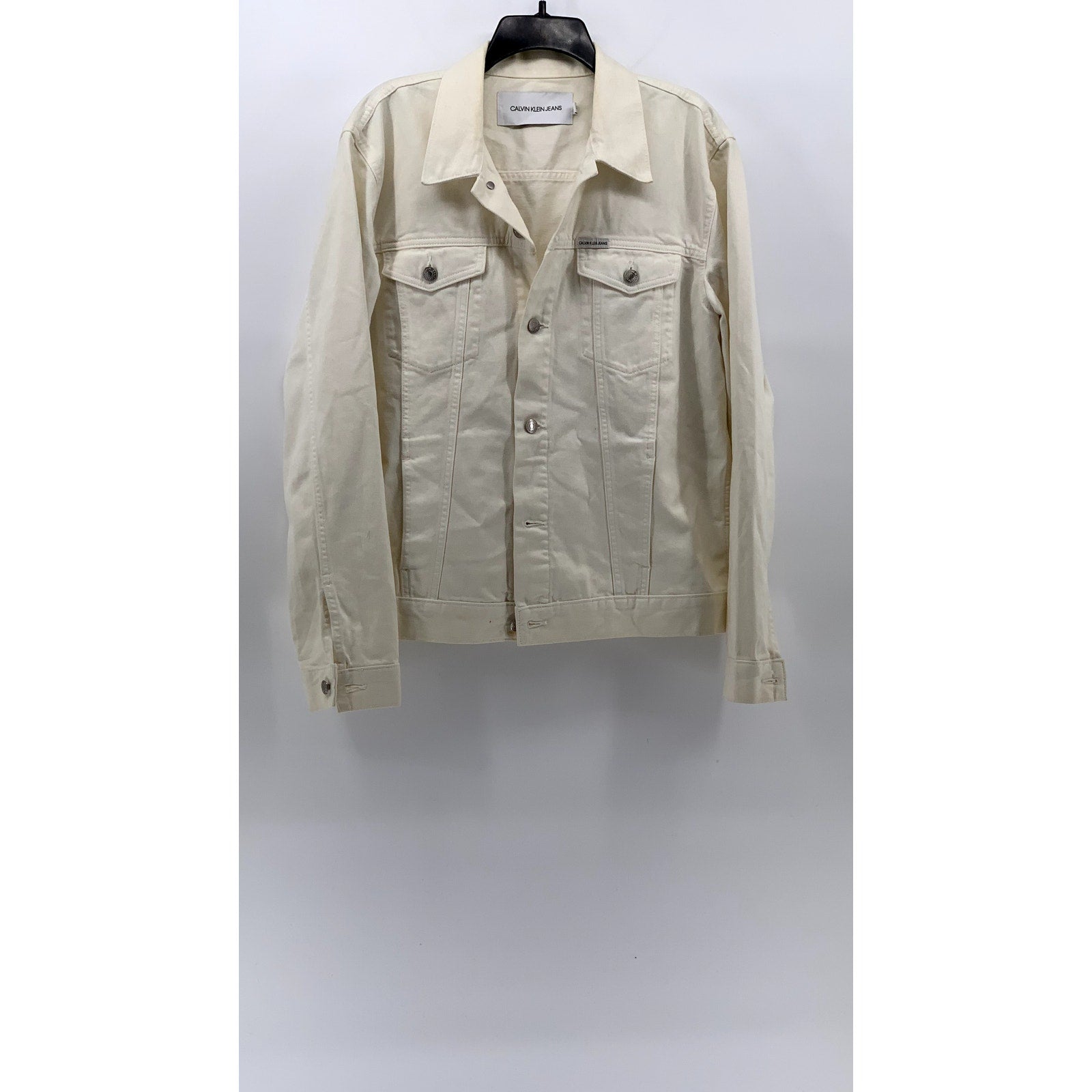 CALVIN KLEIN JEANS Men's White Denim  Button-Up Long Sleeve Trucker Jacket SZ L