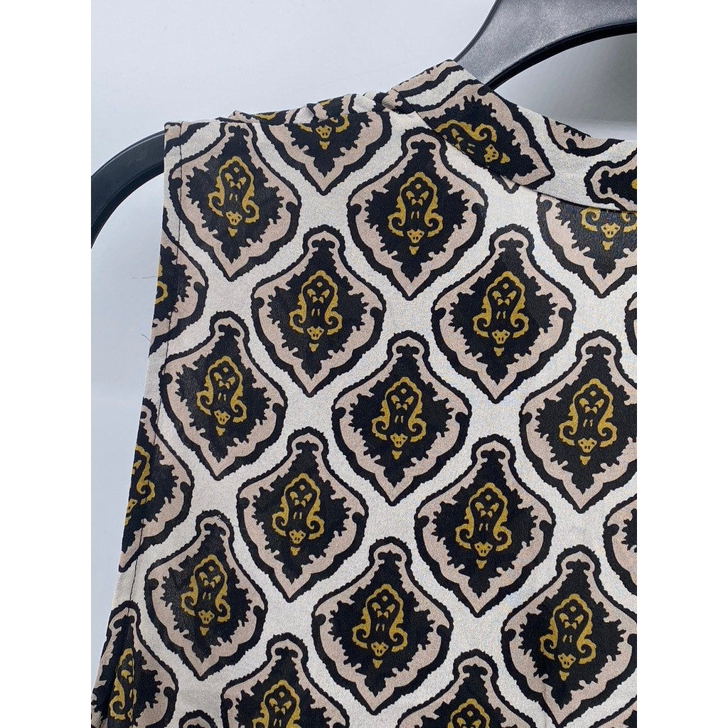 A.L.C Women’s Cream Printed Calder Sleeveless Tie-Waist Mini A-line Dress SZ 8