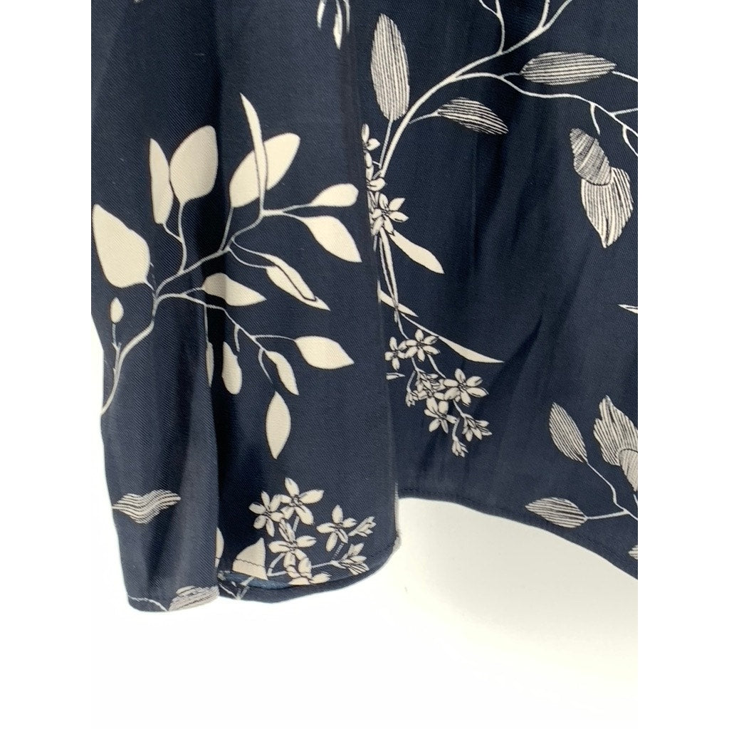 BANANA REPUBLIC Women's Navy Floral Split Neck Short Sleeve Essential Top SZ XL
