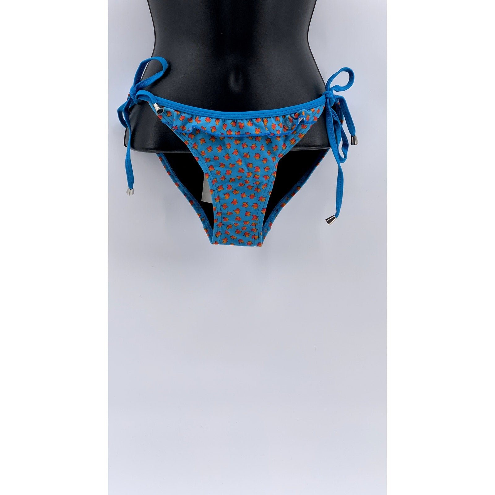 FRENCH CONNECTION Women's Blue-Orange Leaf Print Ruffle Bikini Bottom SZ M