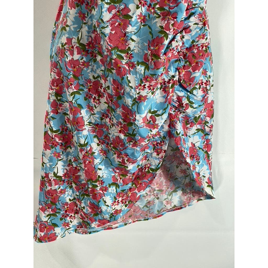 CIDER Women's Pink/Blue Floral Corset Strapless Asymmetrical-Hem Dress SZ S(US4)