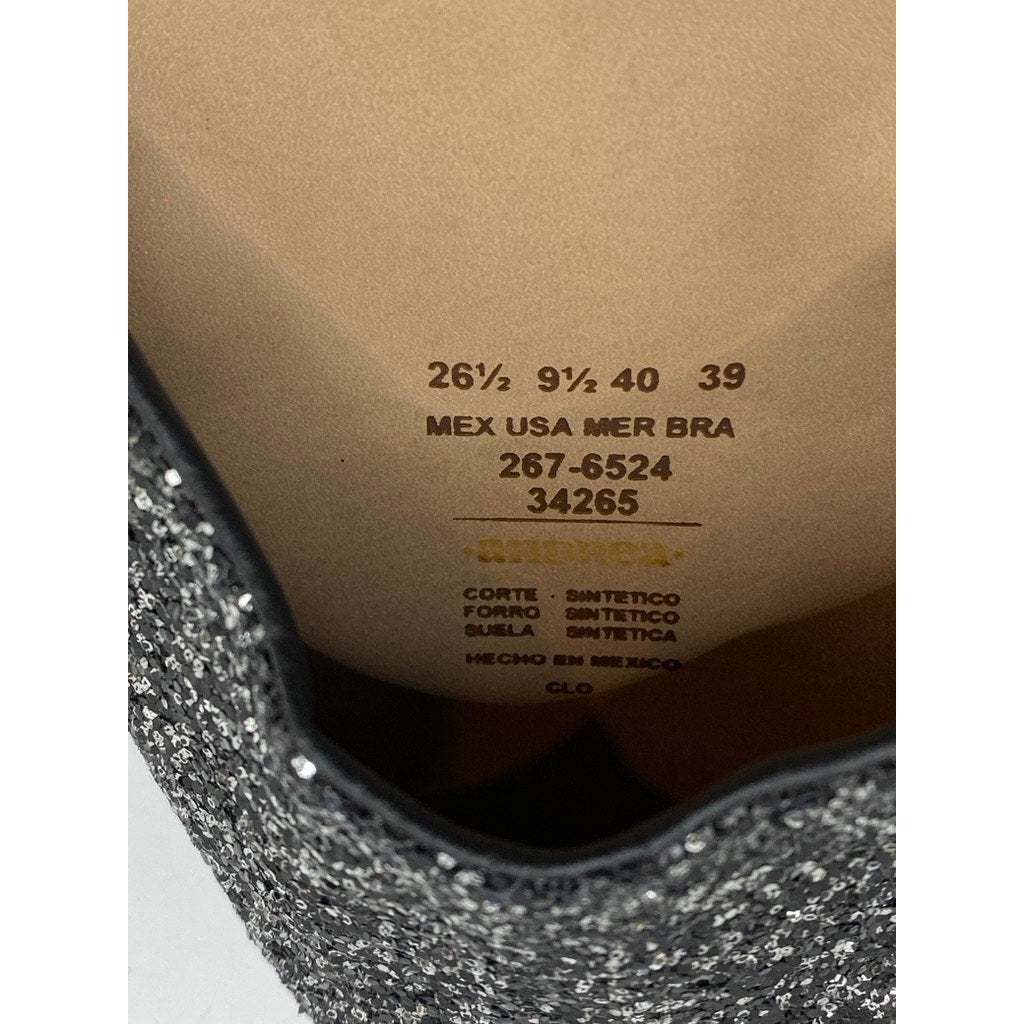 D'CALETA Women's Black Sequin Embellished Closed Toe Ankle Strap Flats SZ 9.5