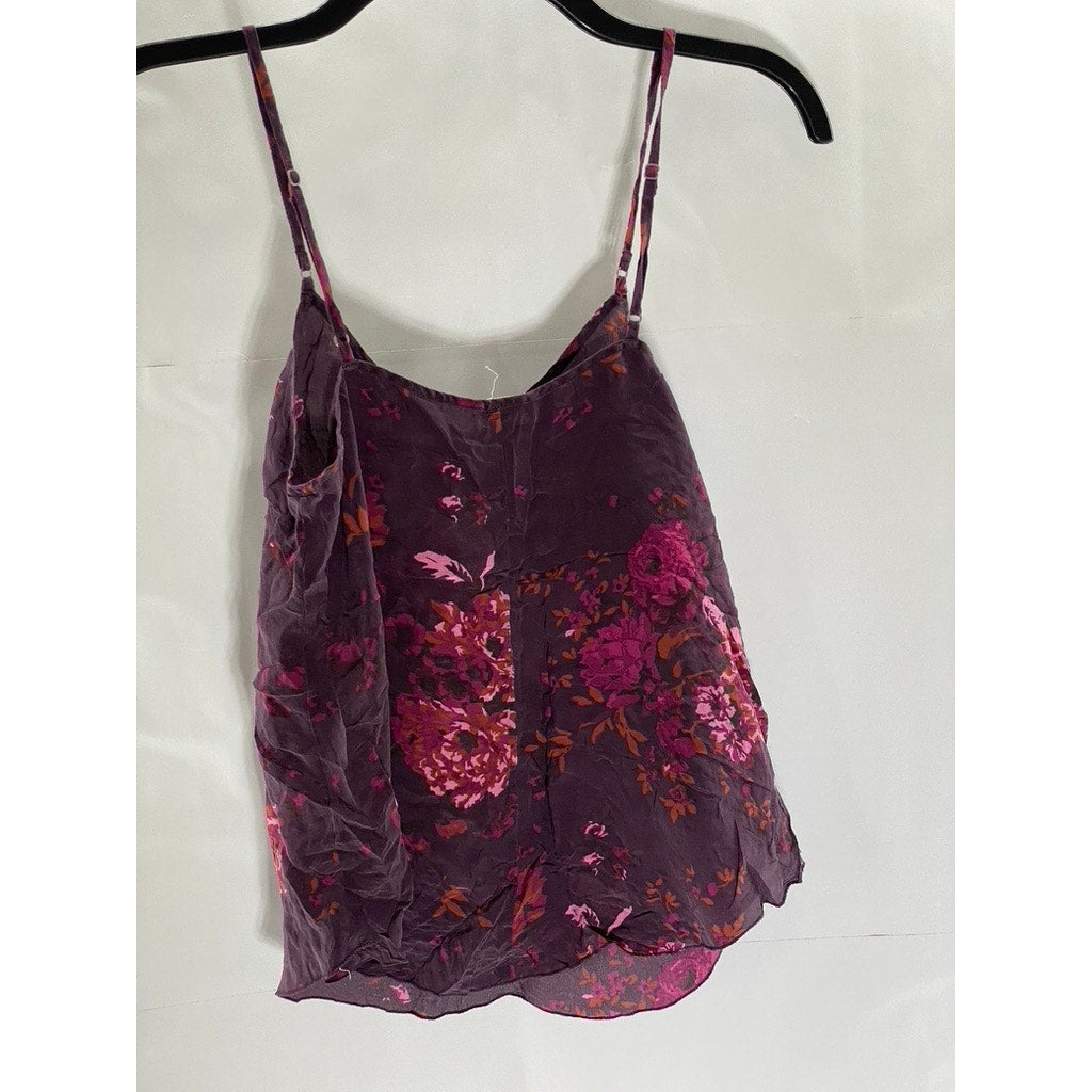 UNDER/WILFRED Women's Burgundy Silk Floral V-Neck Adjustable Strap Camisole SZXS