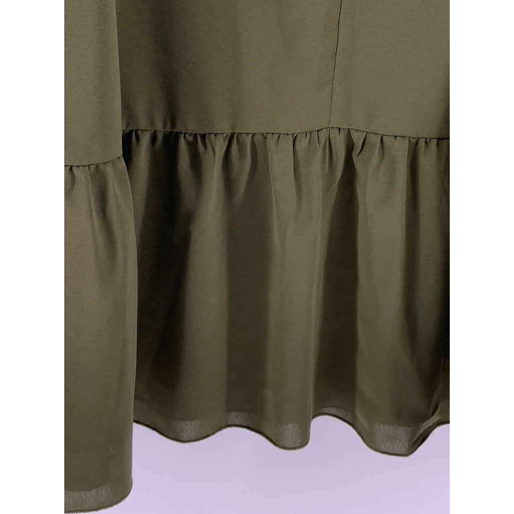 SHEIN CURVE Women's Plus Olive Green Ruffle-Hem Short Sleeve Dress SZ 4XL