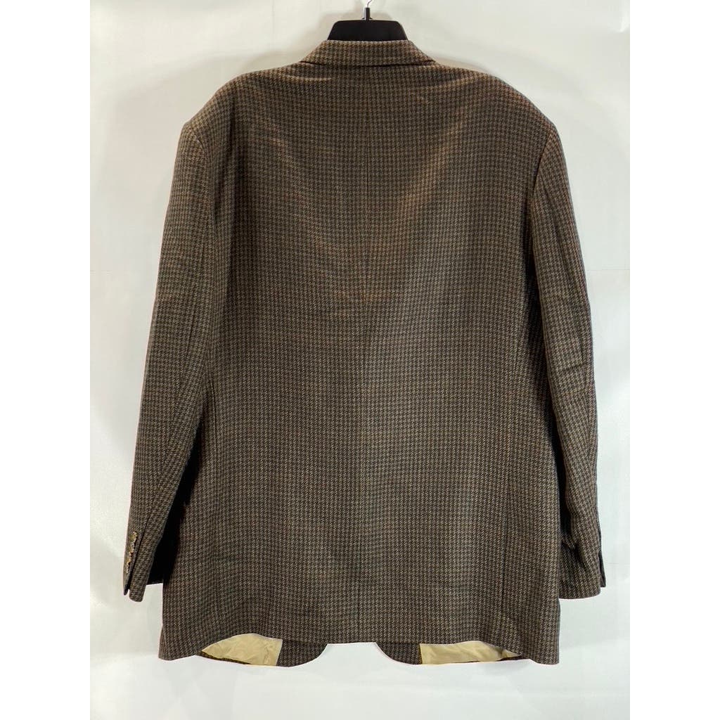 OSCAR DE LA RENTA Men's Brown Vintage Printed Two-Button Wool Blazer SZ 46L