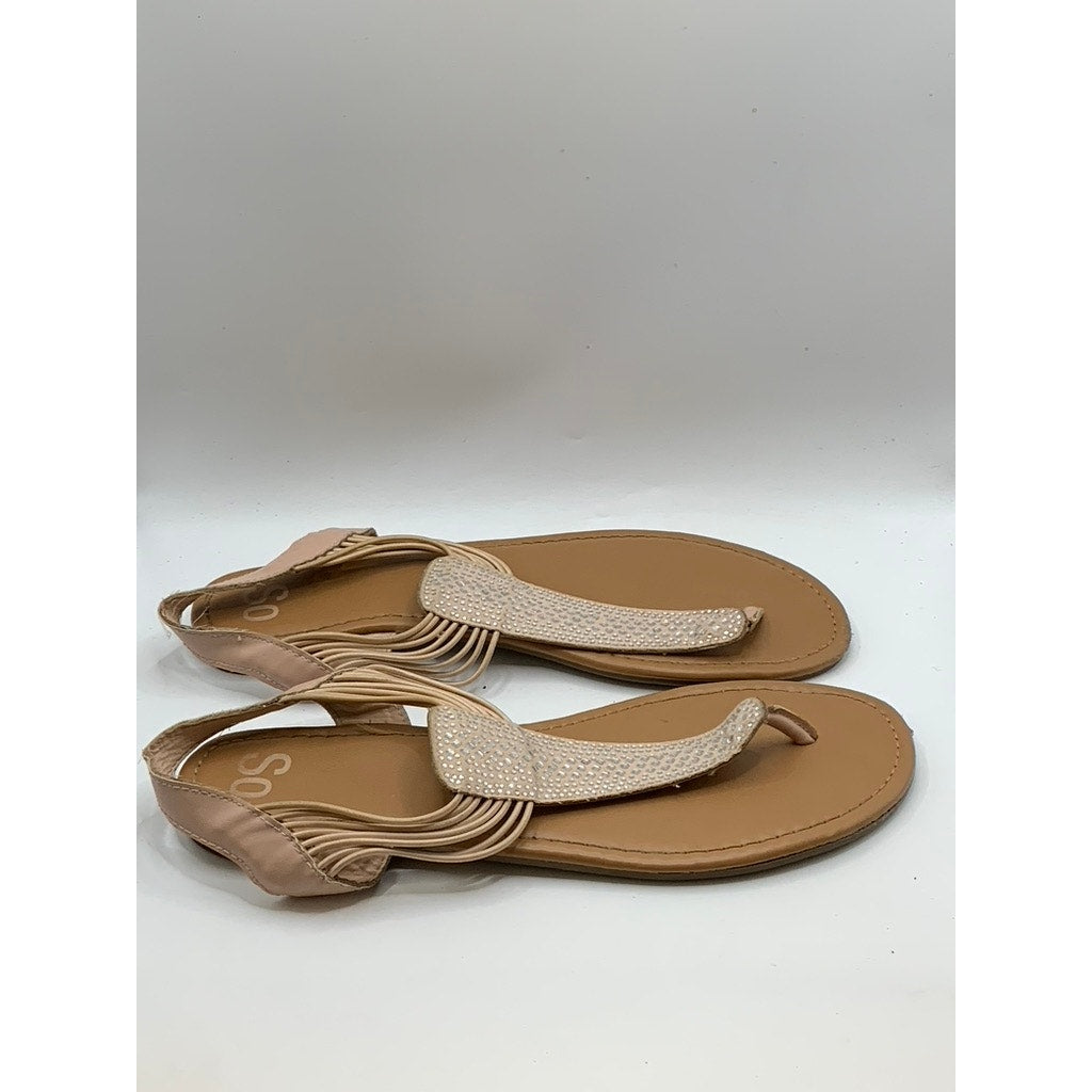 SO Women's Pink Rhinestone Thong Flat Sandals SZ 12