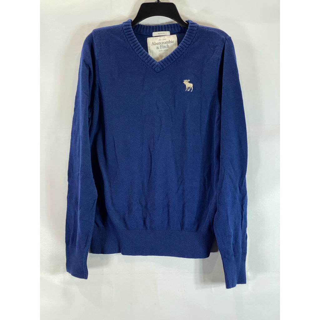 ABERCROMBIE & FITCH Men's Dark Blue V-Neck Muscle Pullover Sweater SZ L