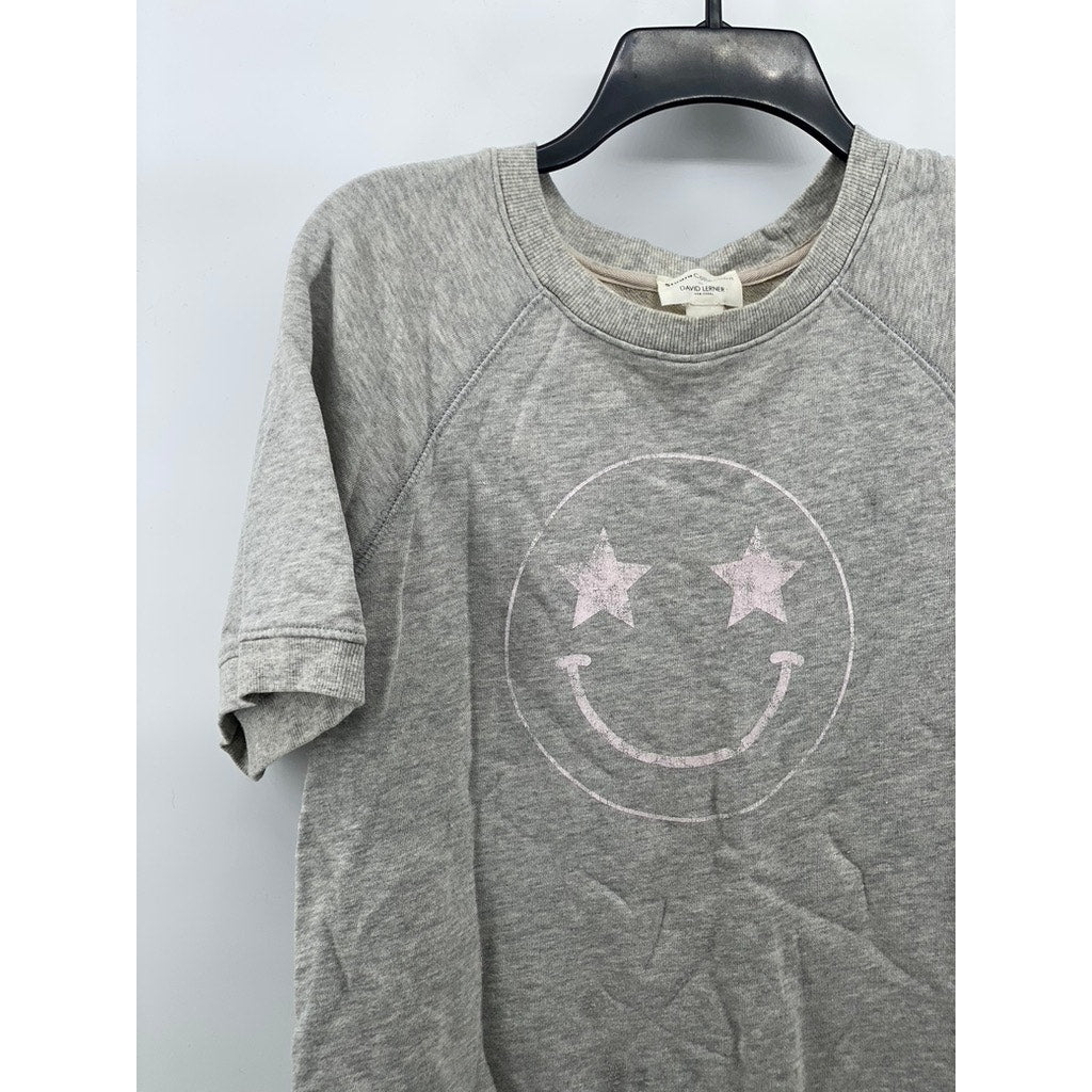 STUDIO COLLECTION BY DAVID LERNER Women's Gray Smiley Short Sleeve Top SZ M