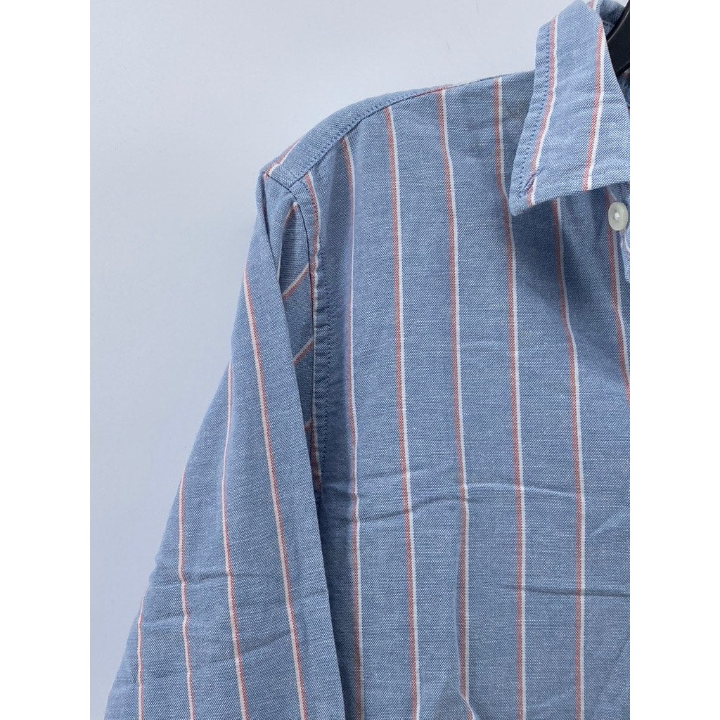 GAP Men's Blue-Pink Striped Standard-Fit Stretch Button-Up Oxford Shirt SZ M