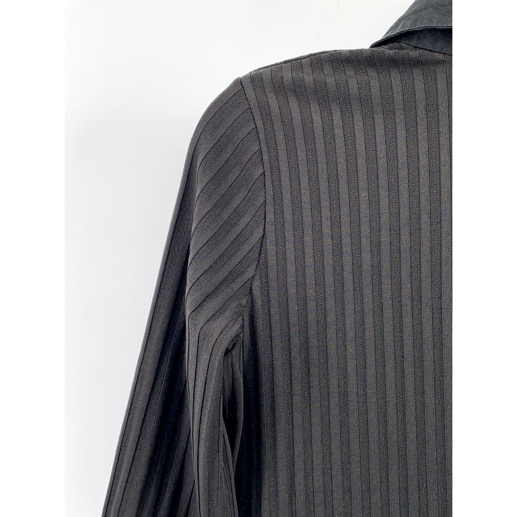 JESSICA Women's Vintage 90's Black Wide-Rib Long Sleeve Button-Up Top SZ L