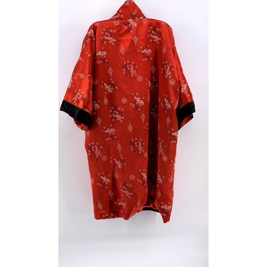 UNBRANDED Unisex Black-Red Vintage Rare Thai Silky Dragon Reversible Kimono