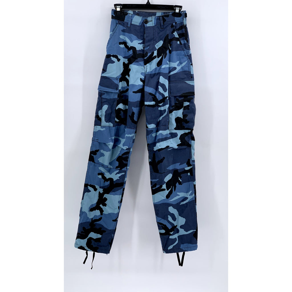 UNBRANDED Women's Blue Camo Print Button-Fly Straight-Leg Pants SZ XS
