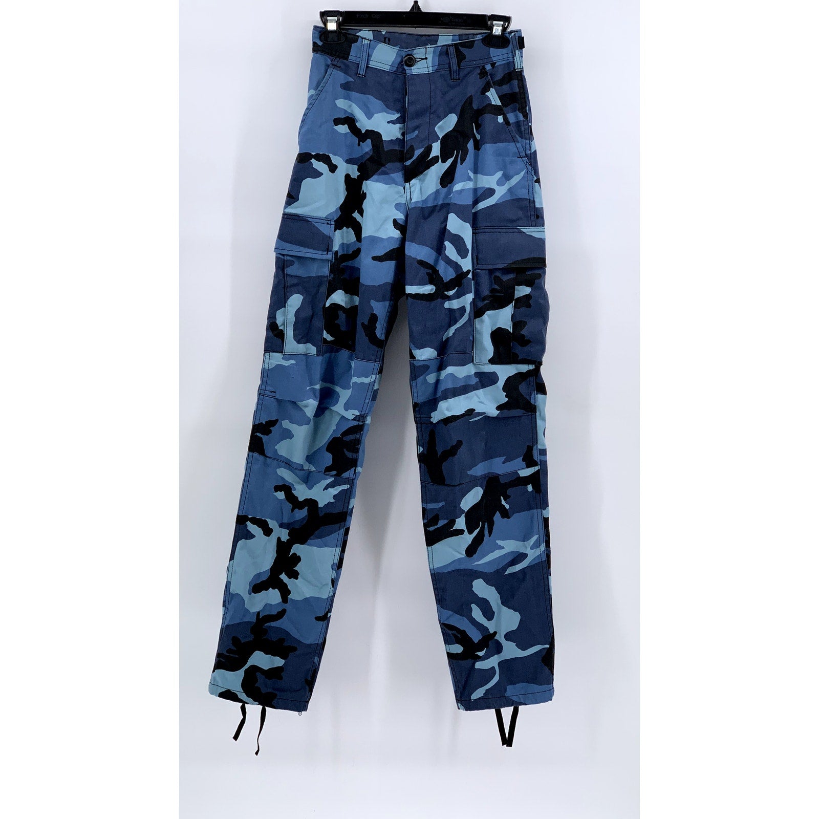 UNBRANDED Women's Blue Camo Print Button-Fly Straight-Leg Pants SZ XS