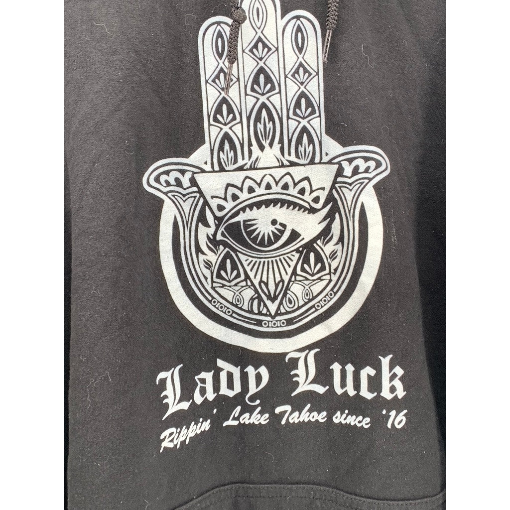 GILDAN Unisex Black-White Lady Luck Graphic Hoodie SZ 2XL