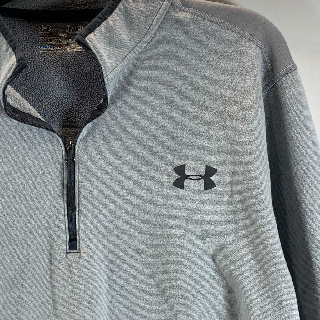 UNDER ARMOUR Men's Gray/Black Steel Goldgear Quarter-Zip Fleece Loose Sweater XL