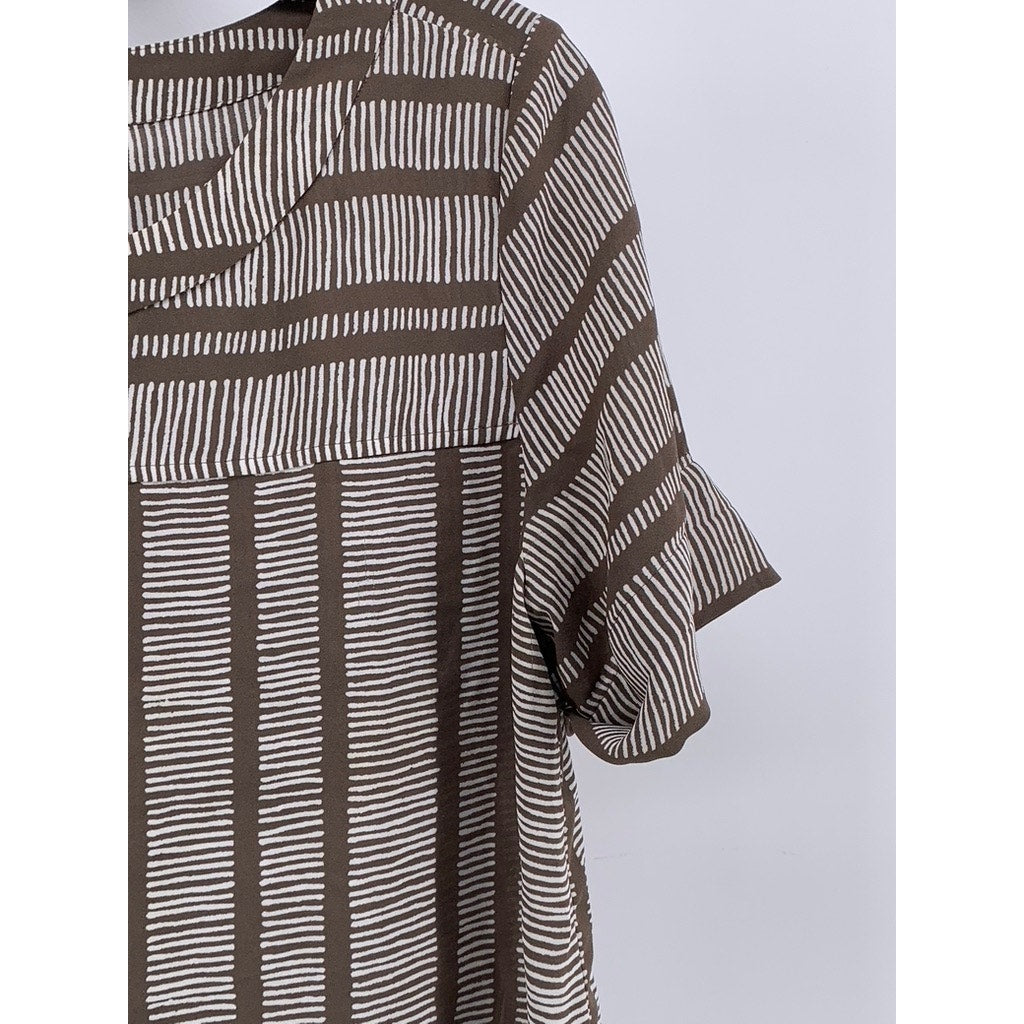 ANN TAYLOR LOFT Women's Brown Striped Scoop-Neck Short Sleeve Top SZ S