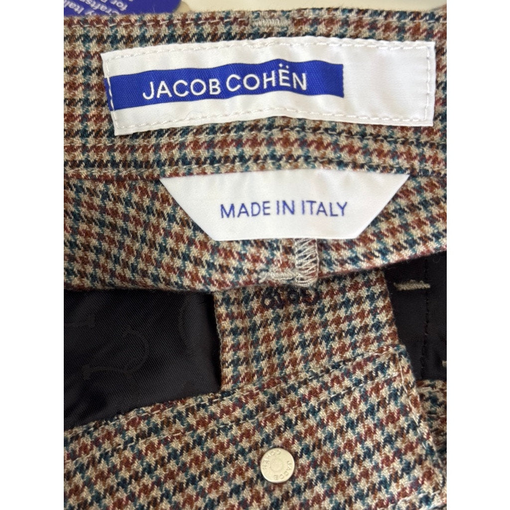 JACOB COHEN Women's Brown Houndstooth Debbie Super Flare Trousers SZ 26