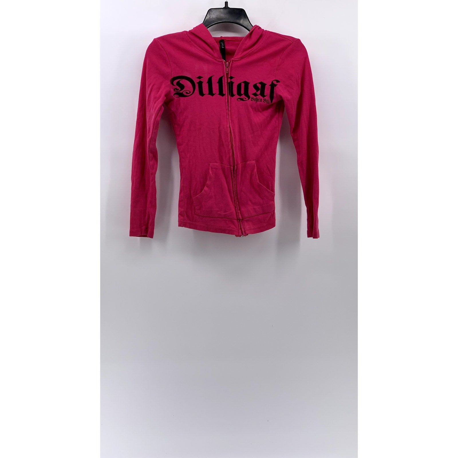 DILLIGAF By BOHICA HILL Women's Fuchsia Logo Zip-Up Hoodie SZ S