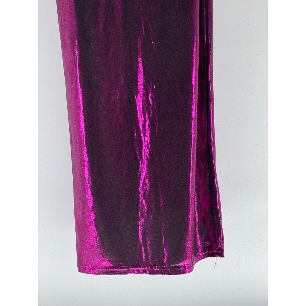 UNBRANDED Women's Purple Metallic Scoop-Neck Backless Spaghetti Strap Dress SZ M