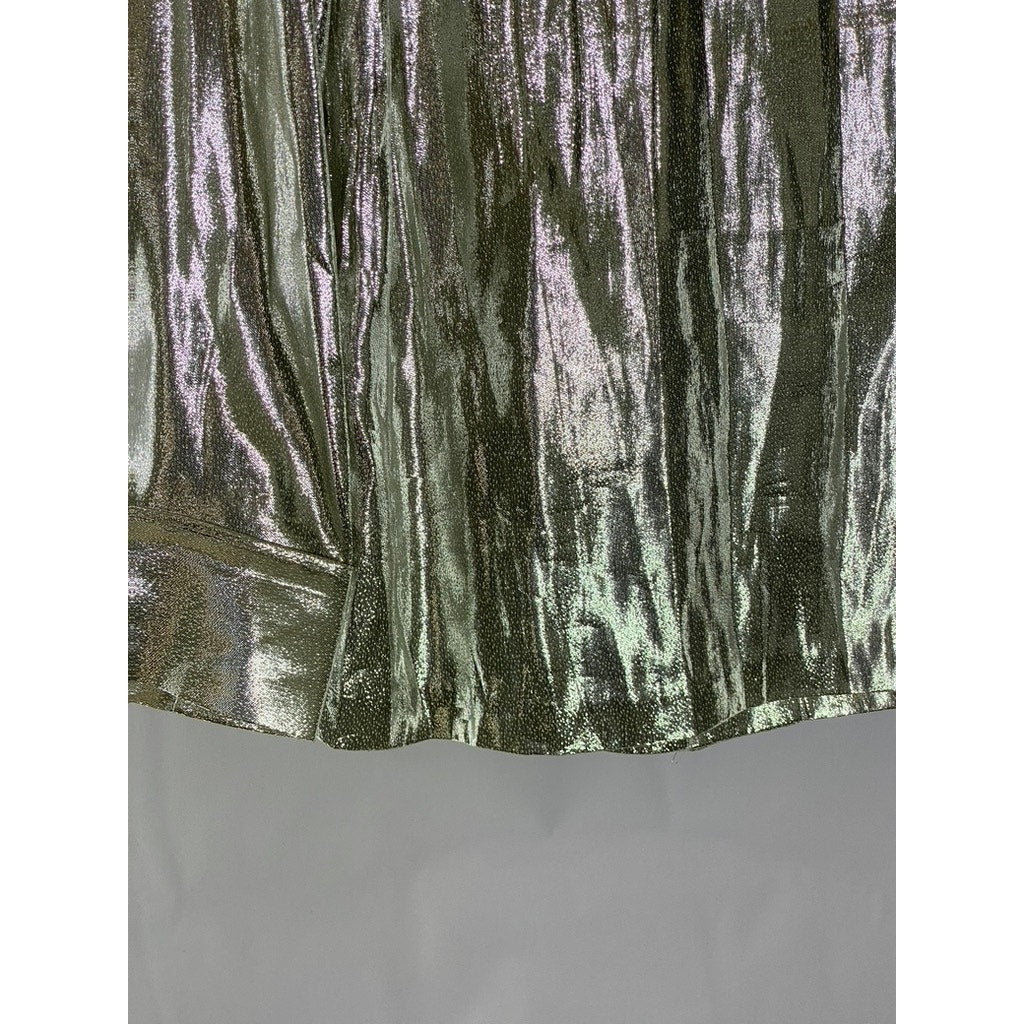 H&M Women’s Silver Silk-Blend Metallic Shimmering Button-Up Long Sleeve Top SZ 4