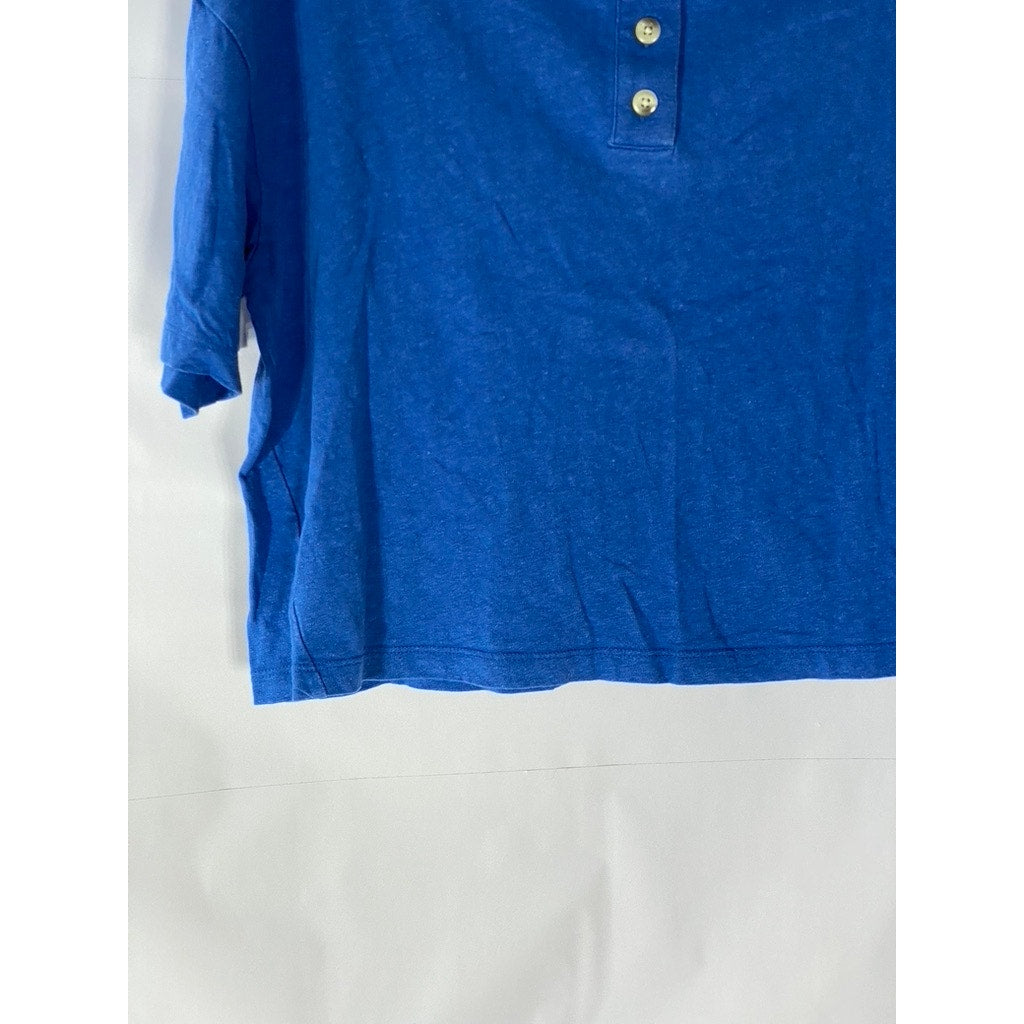 EVERLANE Women’s Royal Blue Short Sleeve Henley Hemp-Organic Cotton Top SZ XS
