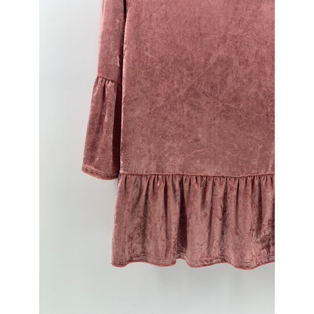 SWEET CLAIRE Women's Pink Velvet Ruffle Top SZ M