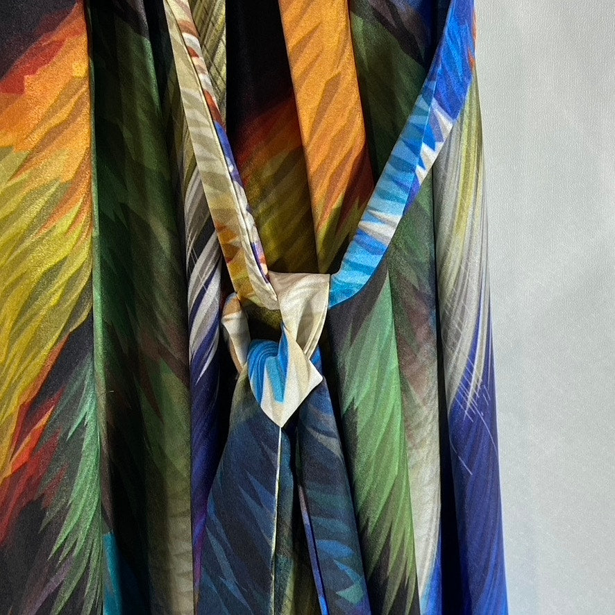 RANNA GILL Women's Blue Multi Tropical Tie-Waist Embellished Halter Dress SZ S