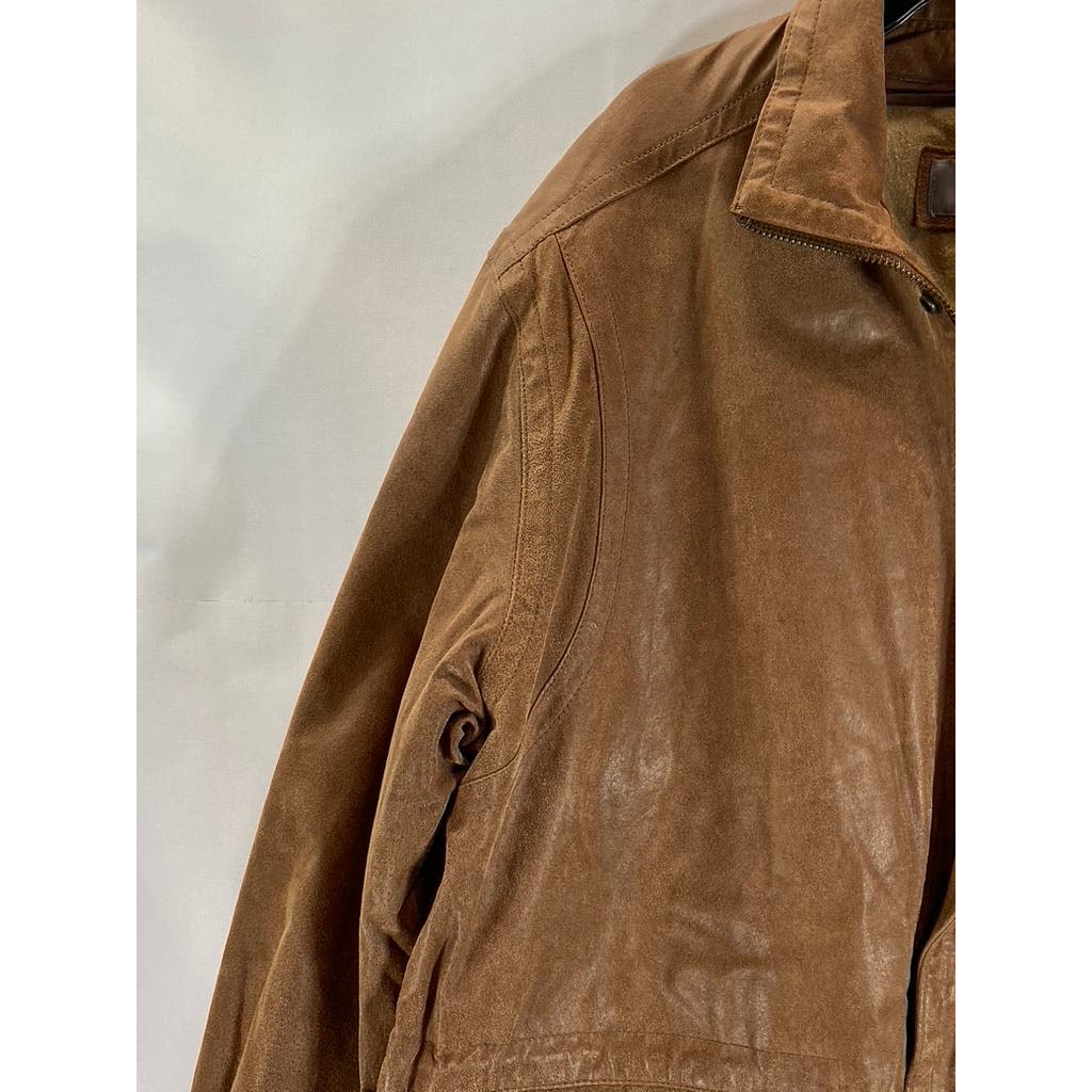 WILSONS LEATHER Men's Vintage Brown Leather Zip-Up Jacket SZ L