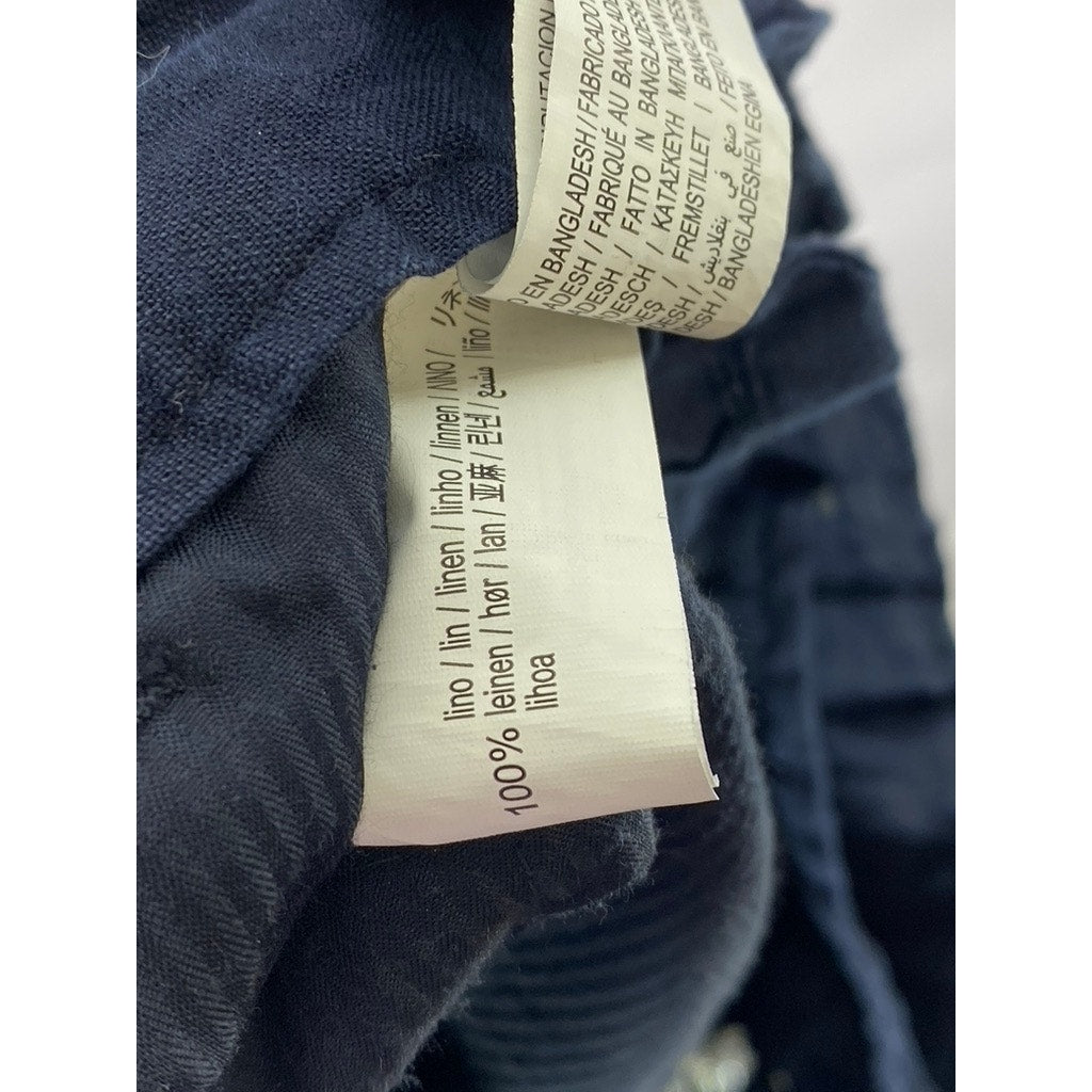 ZARA Men's Navy Blue Linen Straight-Fit Drawstring Pant SZ M
