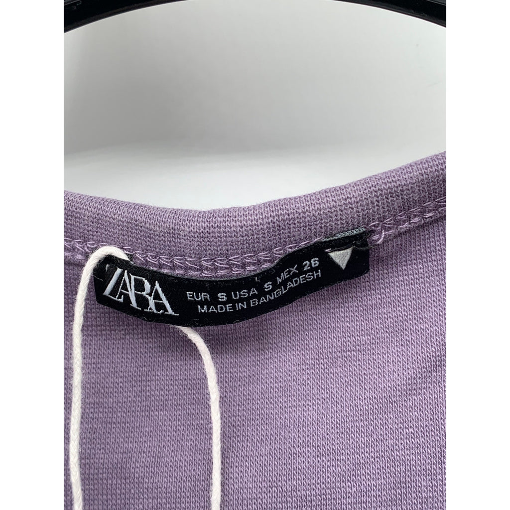 ZARA Women's Lavender Purple Casual Crewneck Short Sleeve Knit Cropped Top SZ S