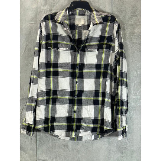 AMERICAN EAGLE Men's Black Plaid Classic-Fit Button-Up Flannel Shirt SZ M