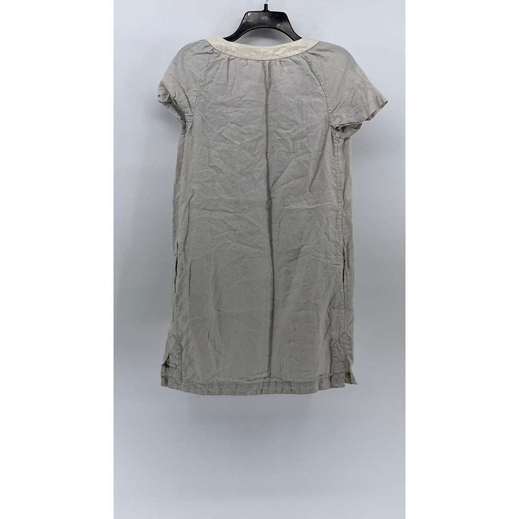 J. CREW Women's Light Gray Linen Split-Neck Short Sleeve Knee Length Dress SZ 4
