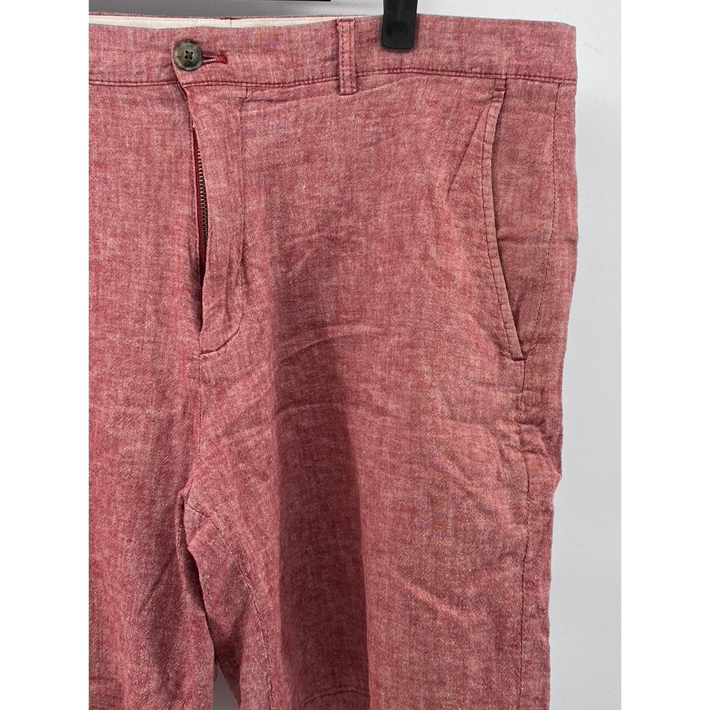 CLUB MONACO Men's Red Linen-Blend Maddox-Fit Chino Shorts SZ 33