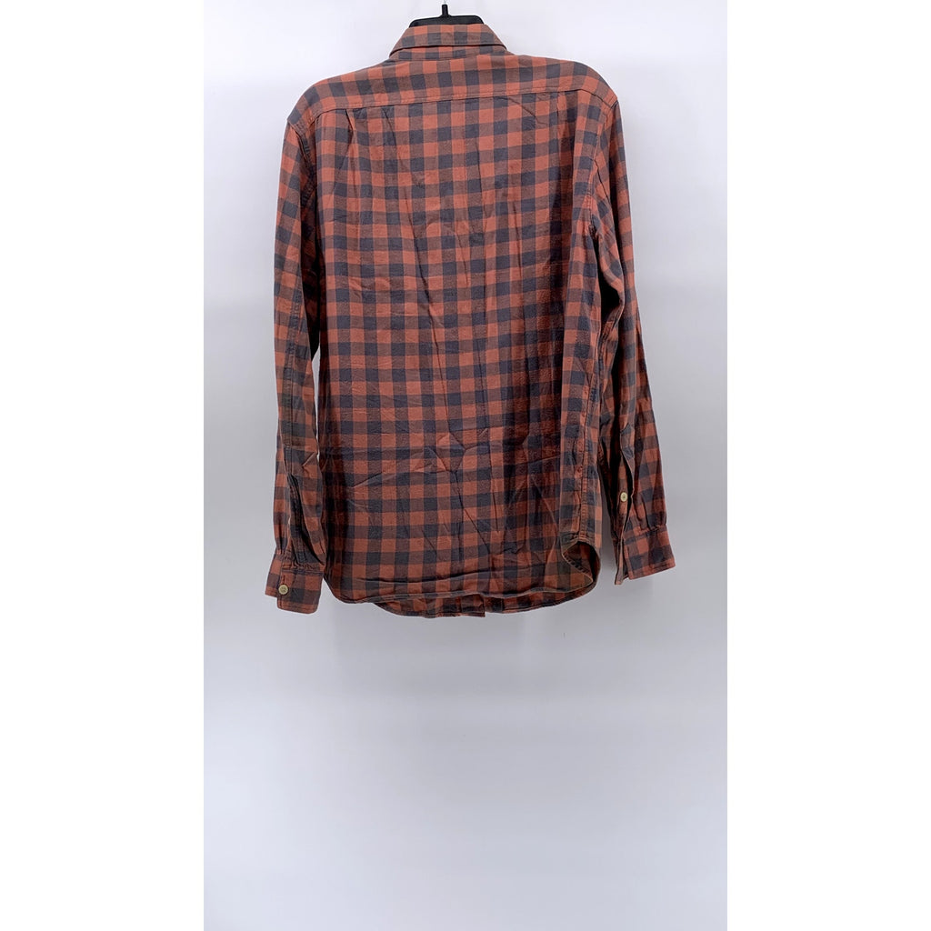 J.CREW Men's Peach-Gray Plaid Button-Up Long Sleeve Flannel Shirt SZ M