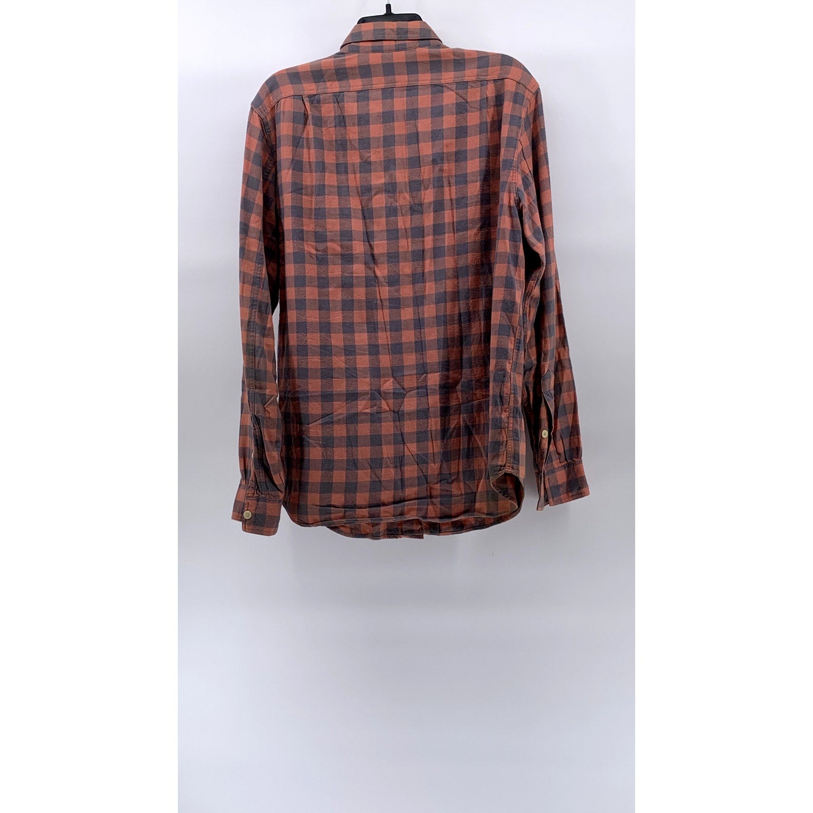 J.CREW Men's Peach-Gray Plaid Button-Up Long Sleeve Flannel Shirt SZ M